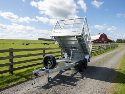 12x7 Hydraulic Tipper Flat Top Trailer  With 900mm Cage For Sale 3500KG/4500KG ATM