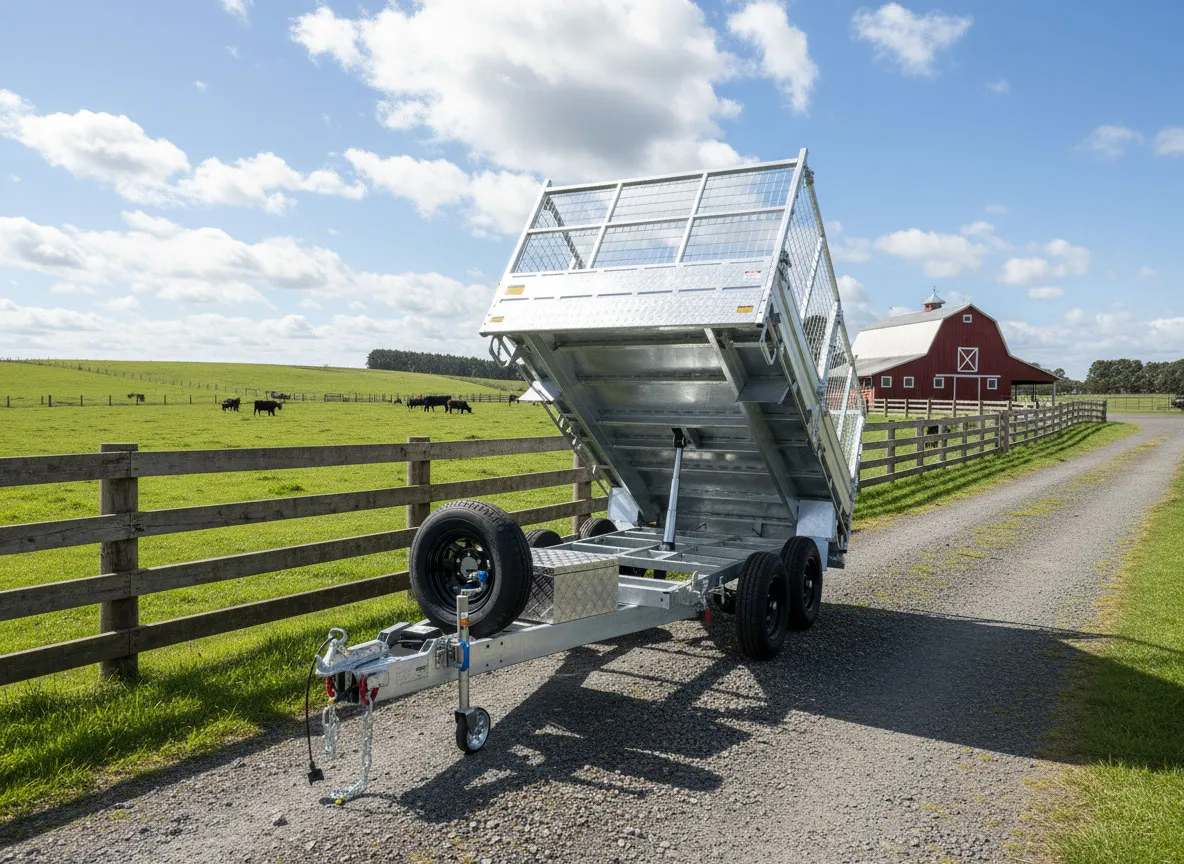 12x7 Hydraulic Tipper Flat Top Trailer  With 900mm Cage For Sale 3500KG/4500KG ATM