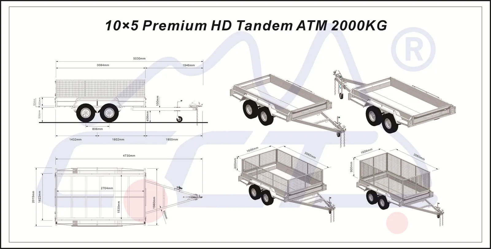 CCT 10x5 Tandem Box trailer ATM2000kg dimension image