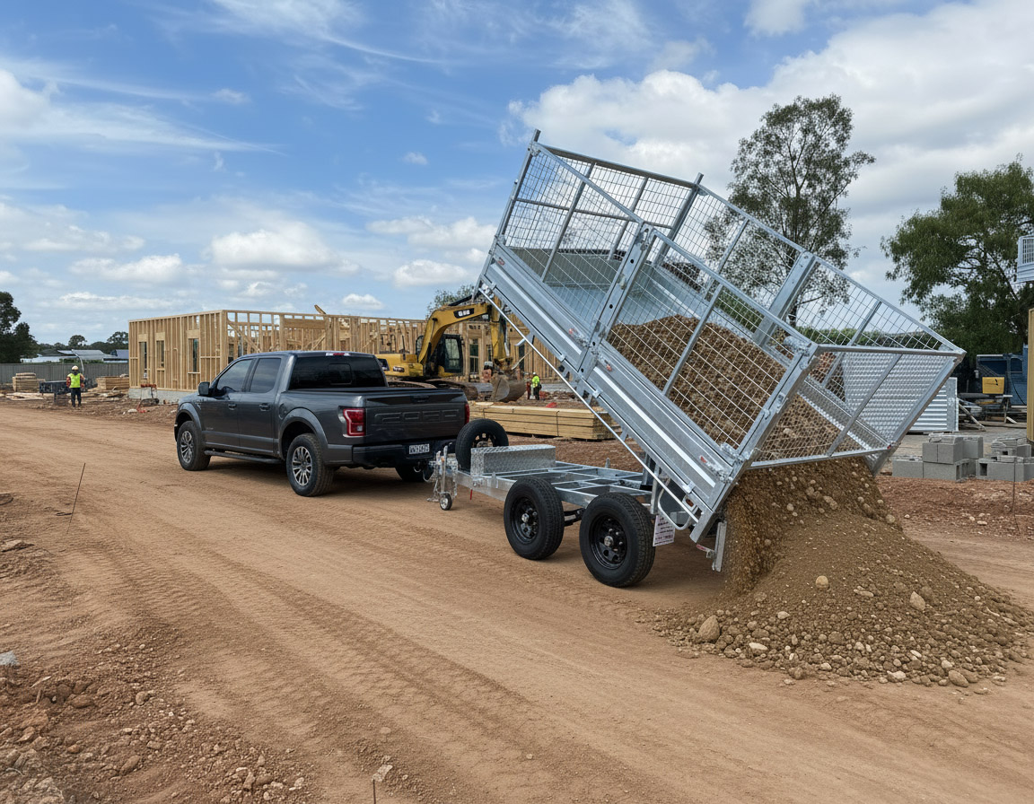 10x7 Hydraulic Tipper Flat Top Trailer  With 900mm Cage For Sale ATM-3500KG/4500KG